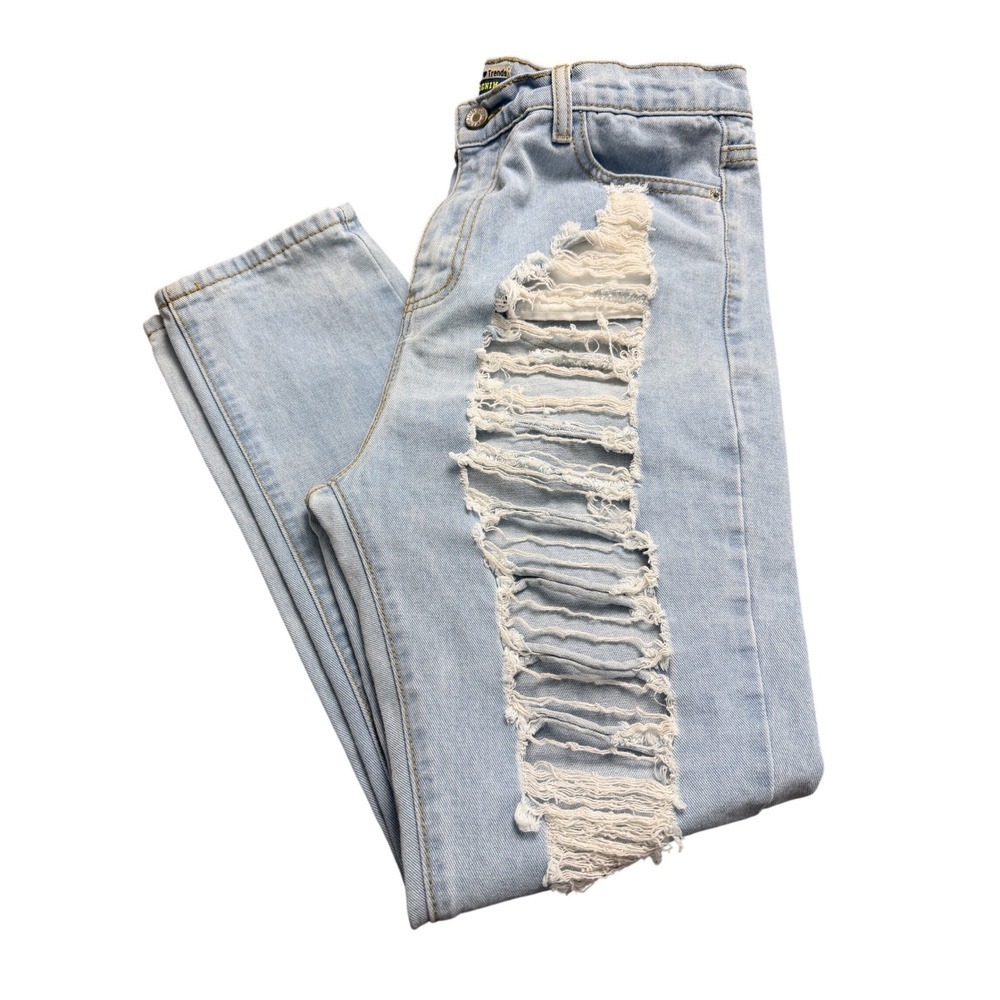 Womens Distressed Skinny Jeans Size 30 Light‎ Wash Ripped Stretch Denim